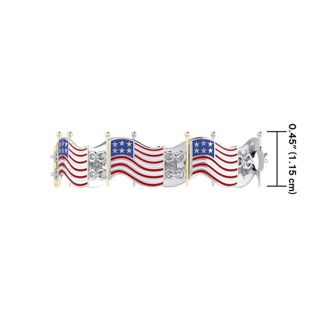 Silver and Gold Plated American Flag with Enamel Link Bracelet TBGV399