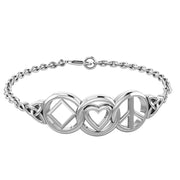 The Love Peace and NA Recovery Silver bracelet TBL414