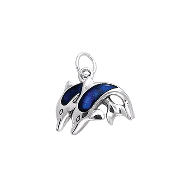 Silver and Paua Shell Twin Dolphins Charm TCM069