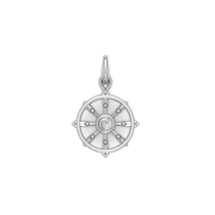 Ship Wheel with Wave Silver Charm TCM707 - Wholesale Jewelry