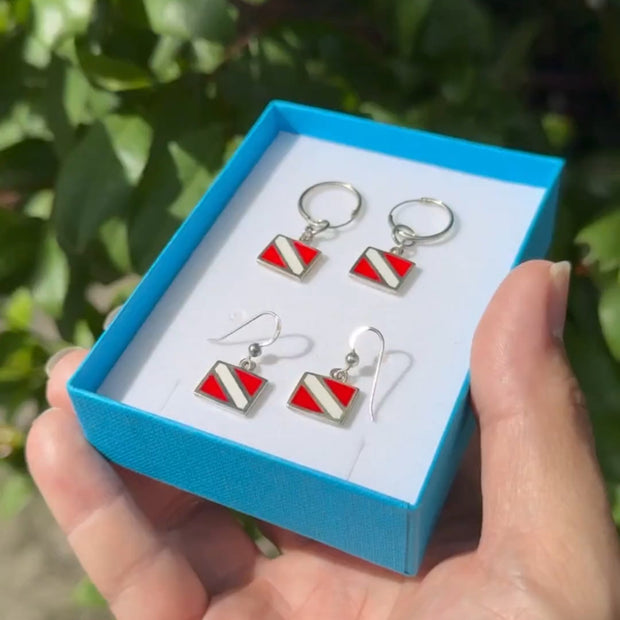 Divers Down Flag Sterling Silver Hoop Earring TER2086
