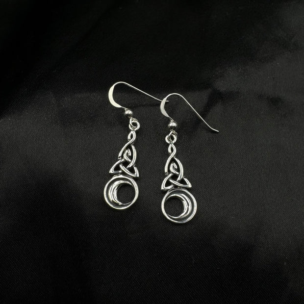 Celtic Triquetra with Crescent Moon  Sterling SIlver  Earrings TE2565