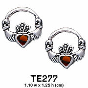 Love in the present moment ~ Claddagh Sterling Silver Post Earrings with Gemstone TE277