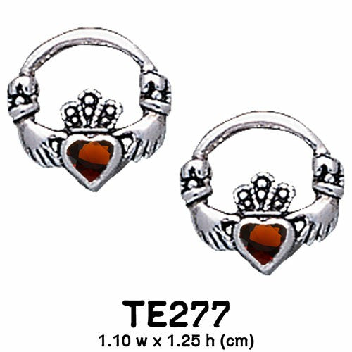 Love in the present moment ~ Claddagh Sterling Silver Post Earrings with Gemstone TE277