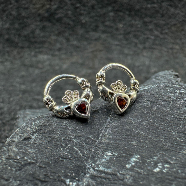 Love in the present moment ~ Claddagh Sterling Silver Post Earrings with Gemstone TE277