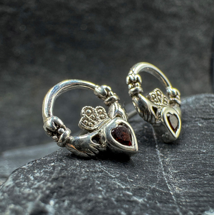 Love in the present moment ~ Claddagh Sterling Silver Post Earrings with Gemstone TE277