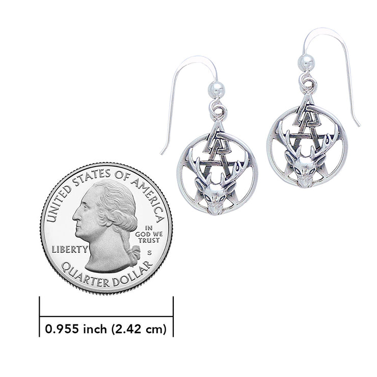 The Third Degree Pentacle with Dear Head Silver Earrings TE2796