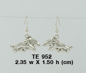 Twin Dolphin Sterling Silver Earrings TE952