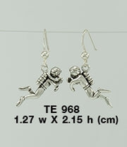 Scuba Sport Diver Sterling Silver Earrings TE968