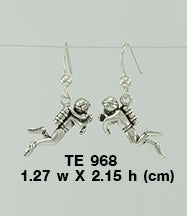 Scuba Sport Diver Sterling Silver Earrings TE968