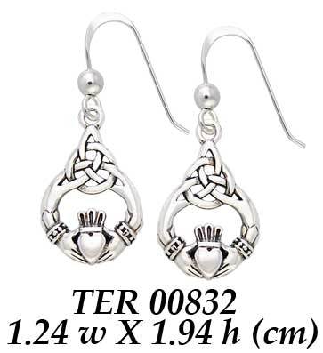 Celtic Knot Claddagh Sterling Silver Earrings TER832