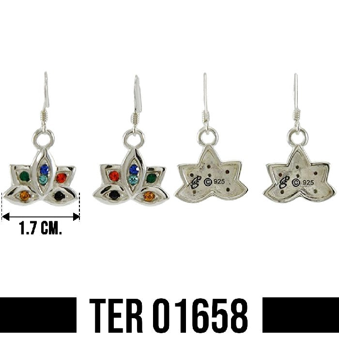 Lotus with Chakra Gemstone Silver Earrings TER1658