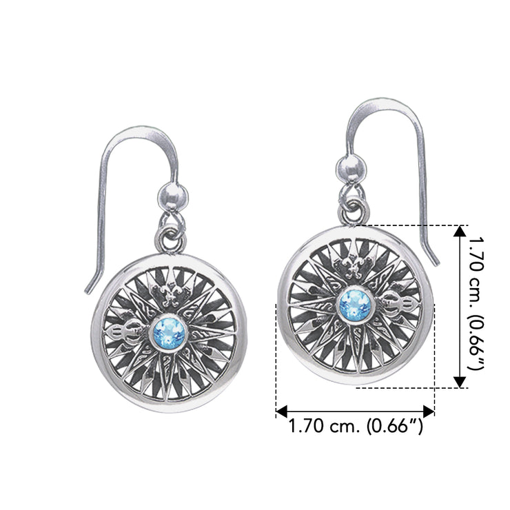 Sail to happiness and contentment Celtic Knotwork Compass Sterling Silver Hook Earrings with Gemstone TER035
