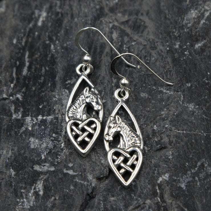 Celtic Heart Horse Sterling Silver Hook Earrings TER124