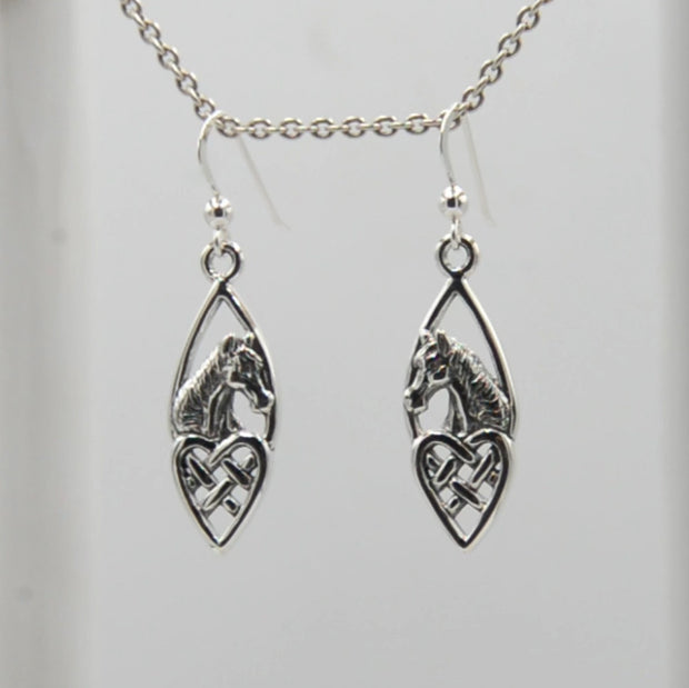 Celtic Heart Horse Sterling Silver Hook Earrings TER124