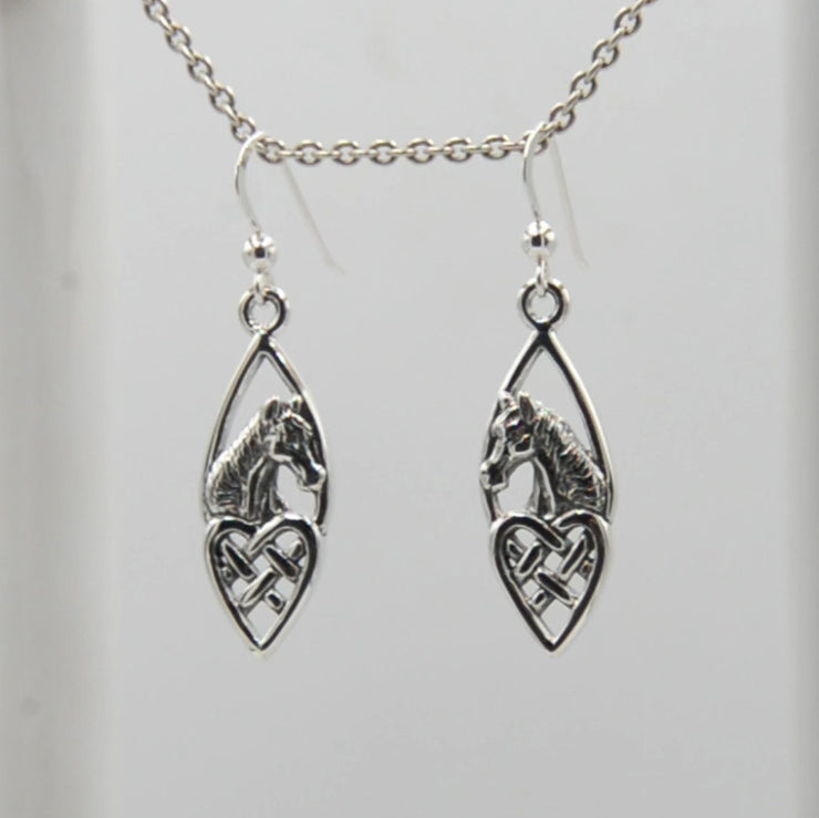 Celtic Heart Horse Sterling Silver Hook Earrings TER124
