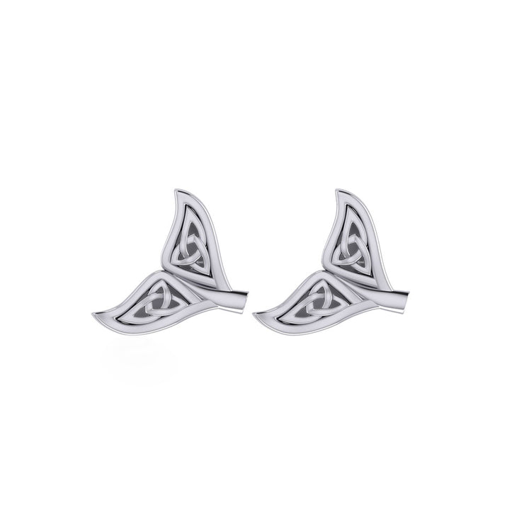 Celtic Whale Tail Silver Post Earrings TER1749
