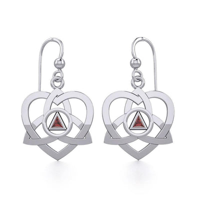 Celtic Trinity Heart Sterling Silver Earrings with Inlaid Recovery Symbol TER1802