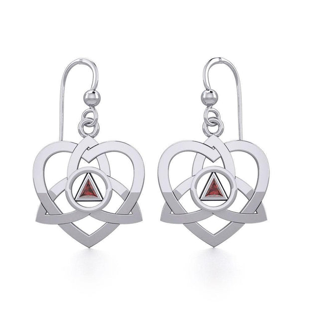 Celtic Trinity Heart Sterling Silver Earrings with Inlaid Recovery Symbol TER1802