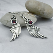 Celtic Trinity Knot Angel Wing Silver Earrings with Round Gemstone TER1926
