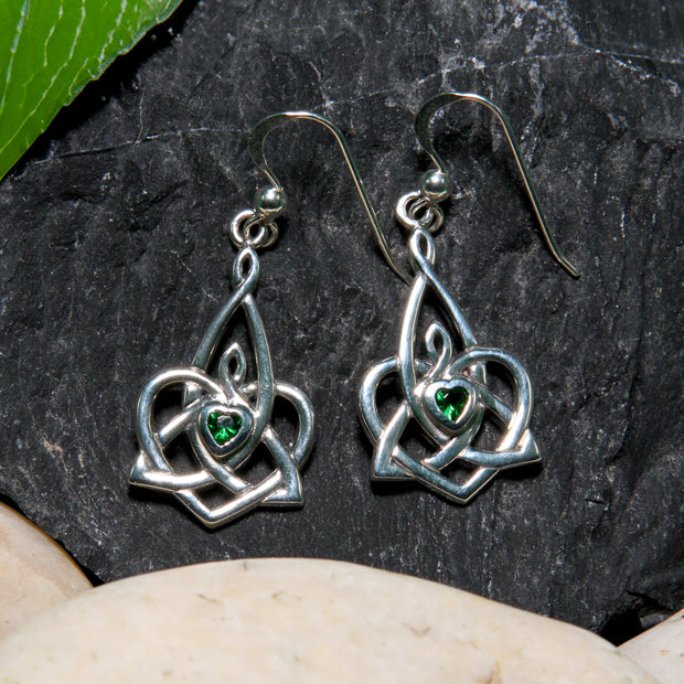 Celtic Motherhood Triquetra or Trinity Heart Silver Earrings With Gem TER1949