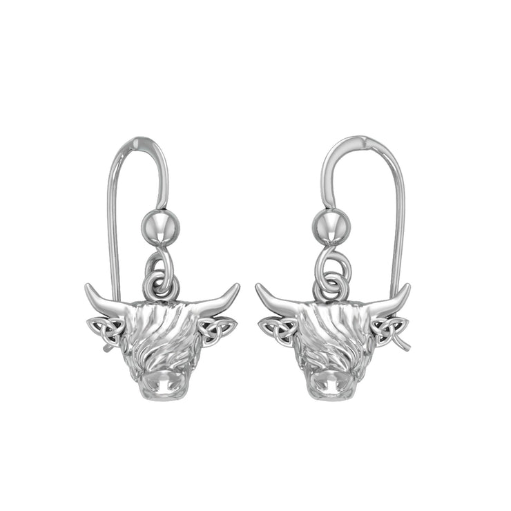 The Highland Cow with Celtic Trinity Knot Ears Silver Earrings TER2174