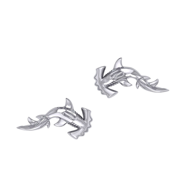 Hammerhead Shark Silver Post Earrings by Peter Stone TER2185