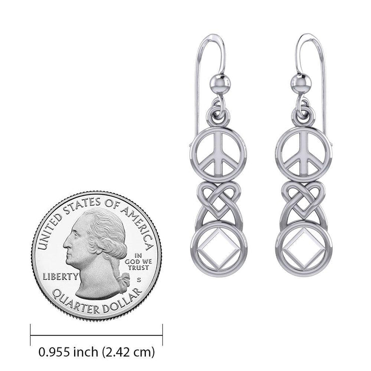 Peace, Celtic Heart and NA Recovery Silver Earrings TER2196 - Wholesale Jewelry