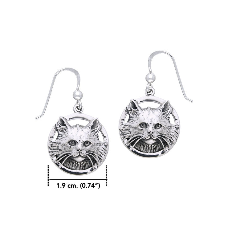 Jody Bergsma Domestic Long Hair Cat Silver Earrings TER2221