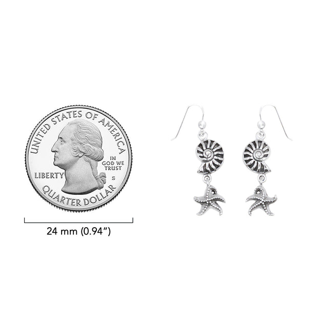 Nautilus Shell and Starfish Sterling Silver Hook Earrings TER2237