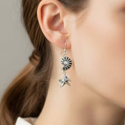 Nautilus Shell and Starfish Sterling Silver Hook Earrings TER2237