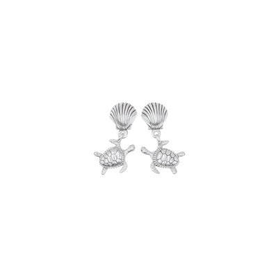 DiveSilver Dangling Sea Turtle Sterling Silver Post Earrings TER2238