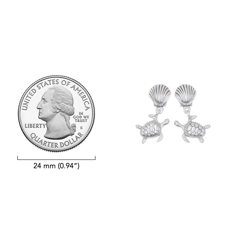 DiveSilver Dangling Sea Turtle Sterling Silver Post Earrings TER2238