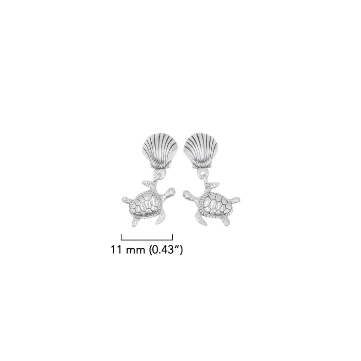 DiveSilver Dangling Sea Turtle Sterling Silver Post Earrings TER2238