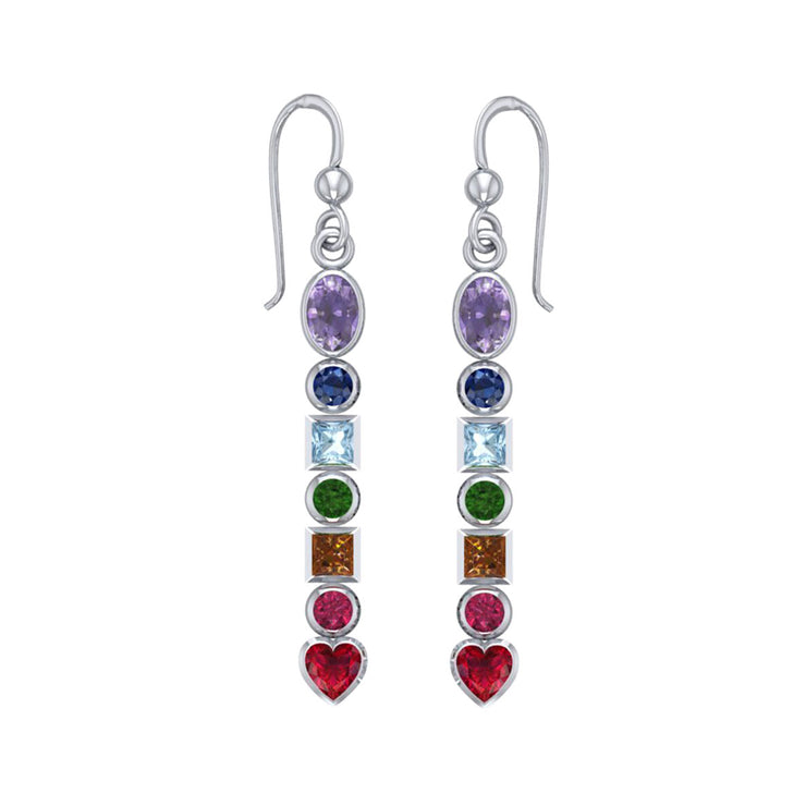 Silver Chakra Earrings with Gemstones TER414