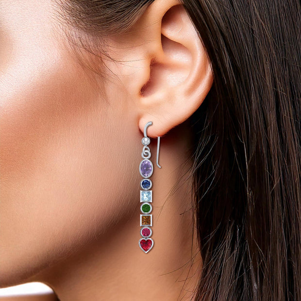 Silver Chakra Earrings with Gemstones TER414