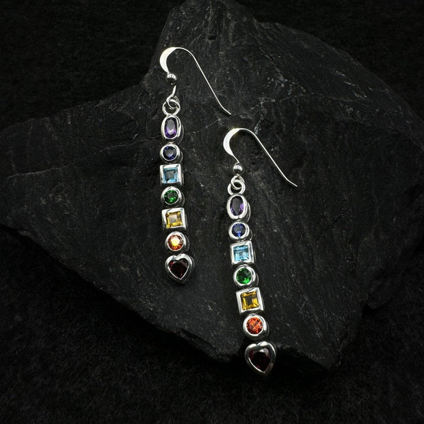 Silver Chakra Earrings with Gemstones TER414