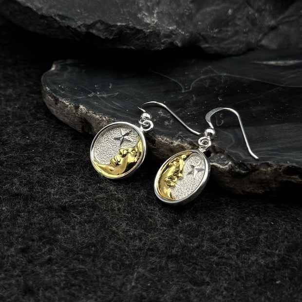 Crescent Moon Silver and Gold Earrings TEV030 - Wholesale Jewelry