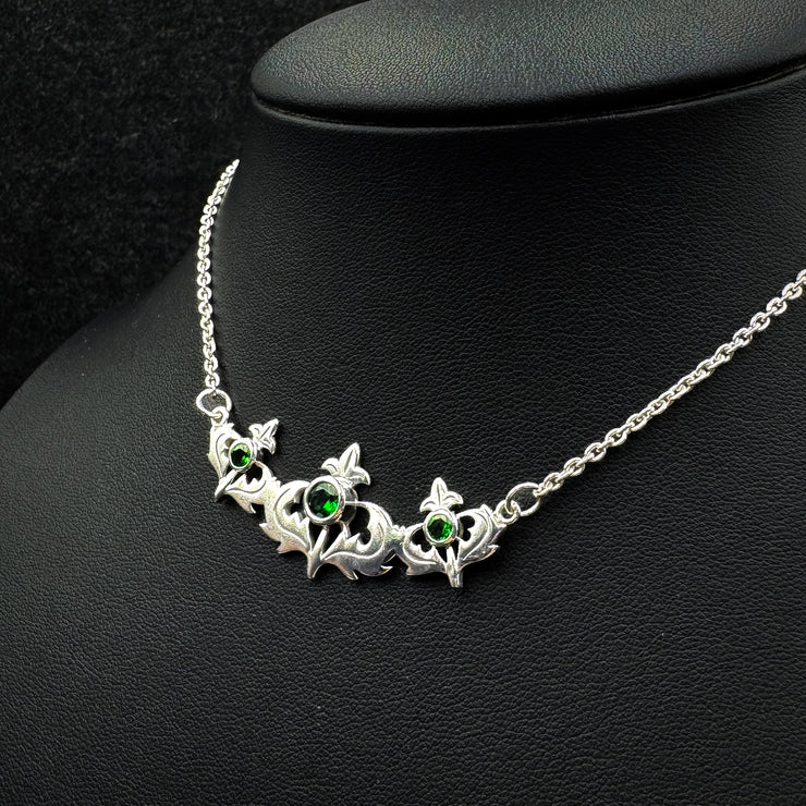 Even flourishing from within ~ Scottish Thistle Sterling Silver Necklace with Shimmering Gemstone TN118