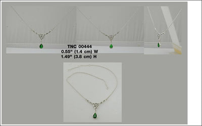 Celtic Triquetra Knot Sterling Silver Necklace With Emerald Glass TNC444