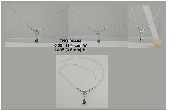 Celtic Triquetra Knot Sterling Silver Necklace With Emerald Glass TNC444