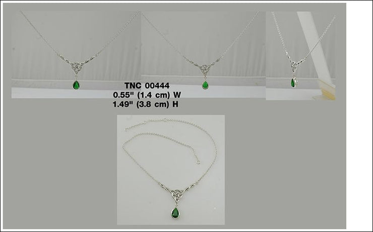 Celtic Triquetra Knot Sterling Silver Necklace With Emerald Glass TNC444