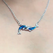 Twin Dolphins Silver Necklace TNC075