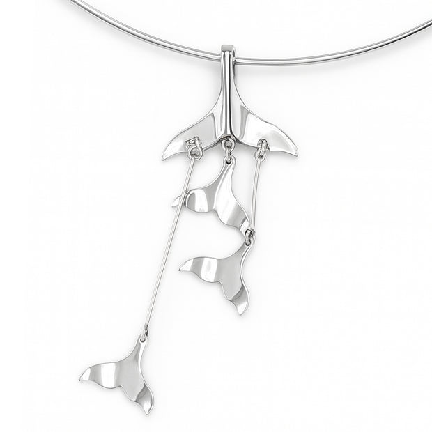 Dangling Silver Whale Tails Fashion Necklace TNC480