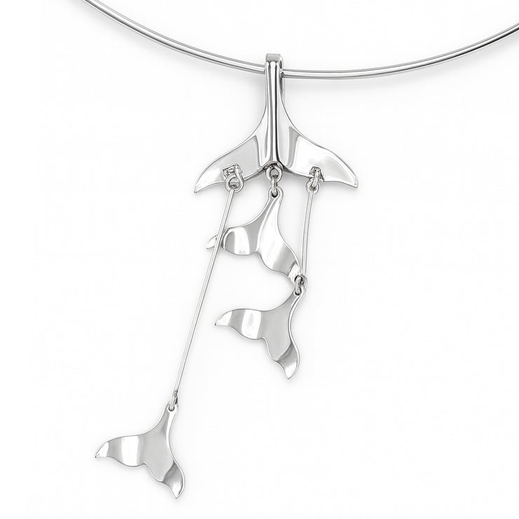Dangling Silver Whale Tails Fashion Necklace TNC480