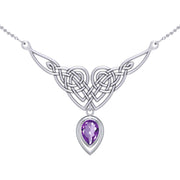 Celtic Knotwork Sterling Silver Necklace with Large Gemstone TNC573