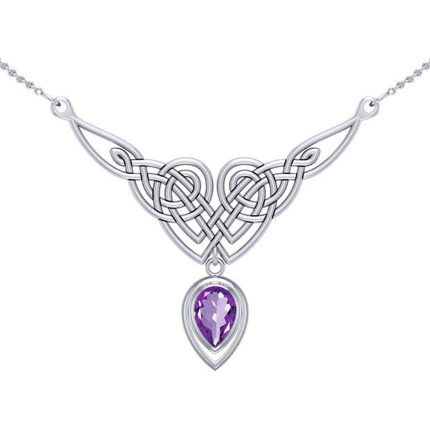 Celtic Knotwork Sterling Silver Necklace with Large Gemstone TNC573