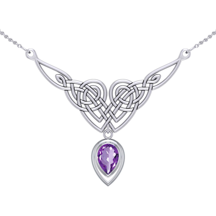 Celtic Knotwork Sterling Silver Necklace with Large Gemstone TNC573