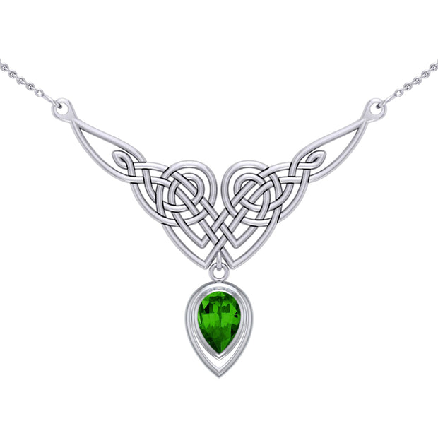 Celtic Knotwork Sterling Silver Necklace with Large Gemstone TNC573
