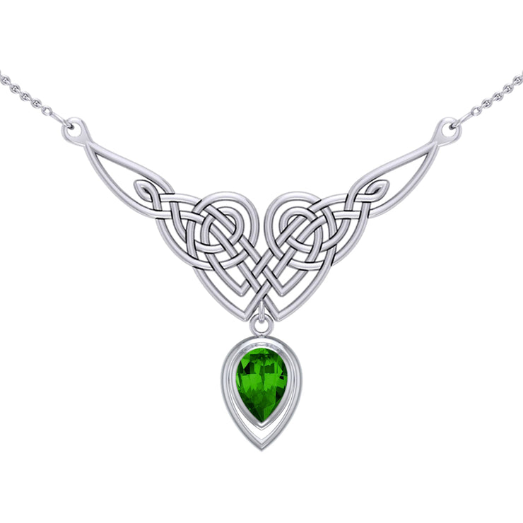 Celtic Knotwork Sterling Silver Necklace with Large Gemstone TNC573